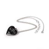 Heart-shaped pendant in pewter with black enamel, "Witch" text and Baphomet design