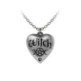 Back of heart-shaped Witch pendant with designs