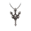 Pewter necklace with pointy trident and three skulls