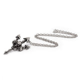 Pewter necklace with pointy trident and three skulls