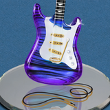 Glass figurine of purple and white guitar