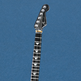 Glass figurine of purple and white guitar