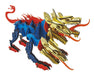 Assembled 3D paper puzzle of Greek three-headed dog, Cerberus in gold, red and blue