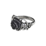 Pewter ring with black rose and Austrian crystals