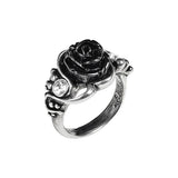 Pewter ring with black rose and Austrian crystals
