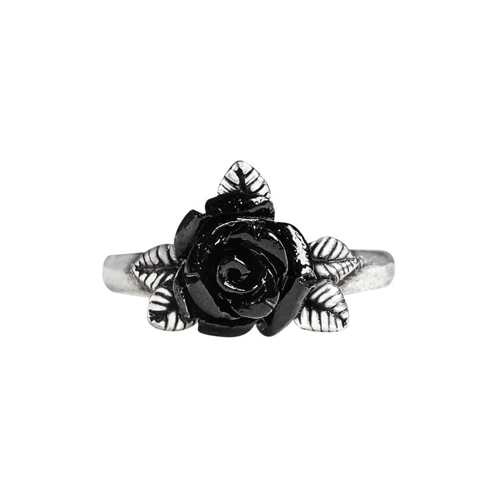 Pewter ring with black rose