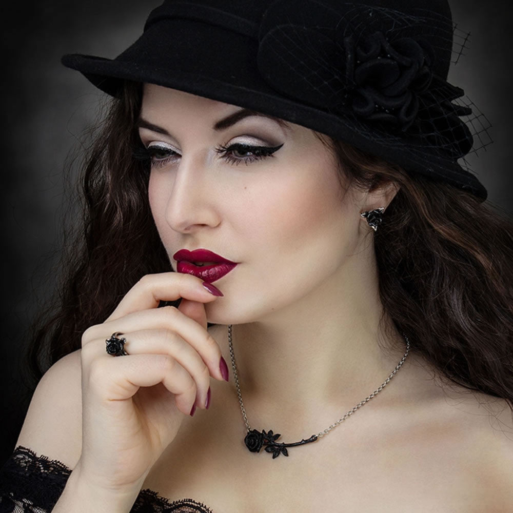 Woman wearing rose jewelry