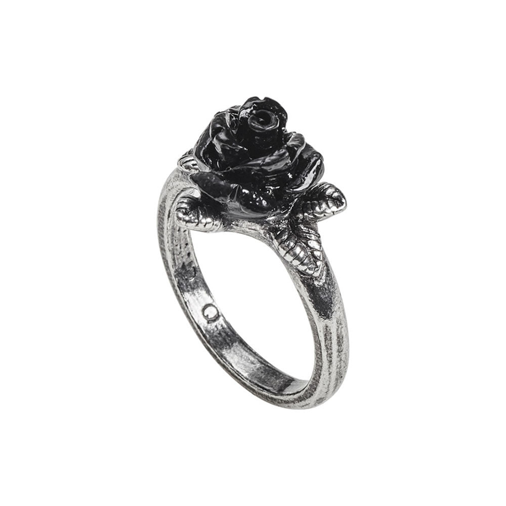 Pewter ring with black rose