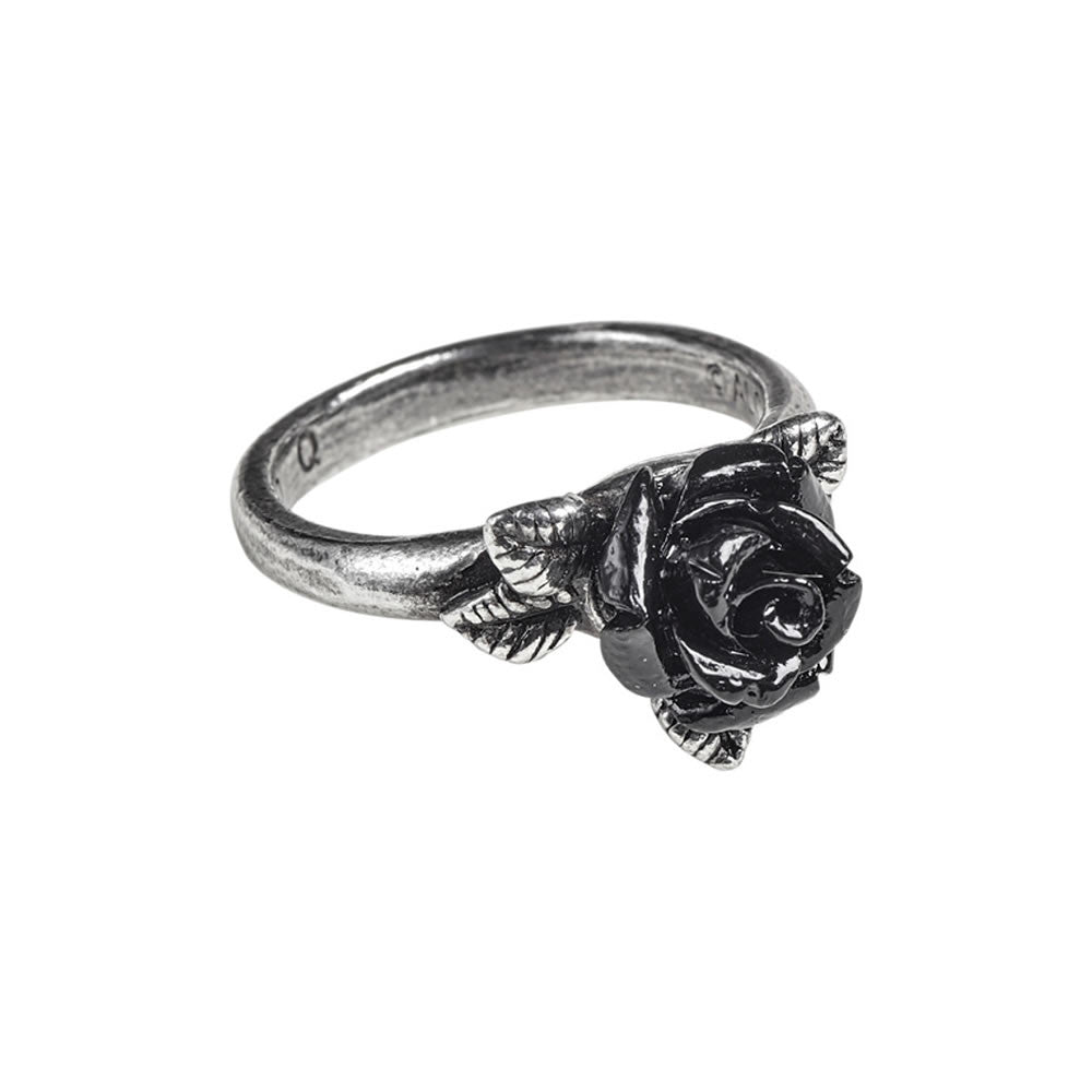 Pewter ring with black rose