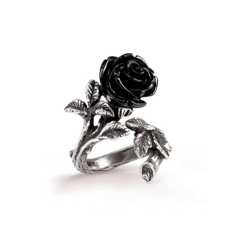 Pewter ring with black rose