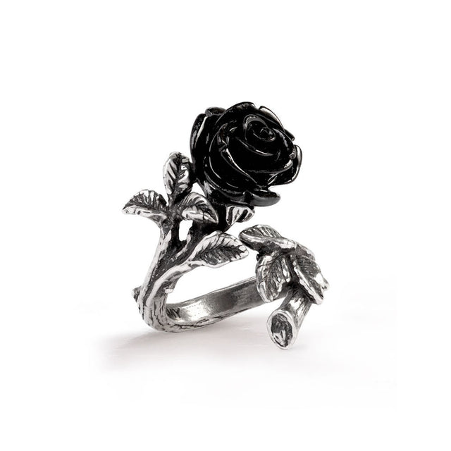 Pewter ring with black rose