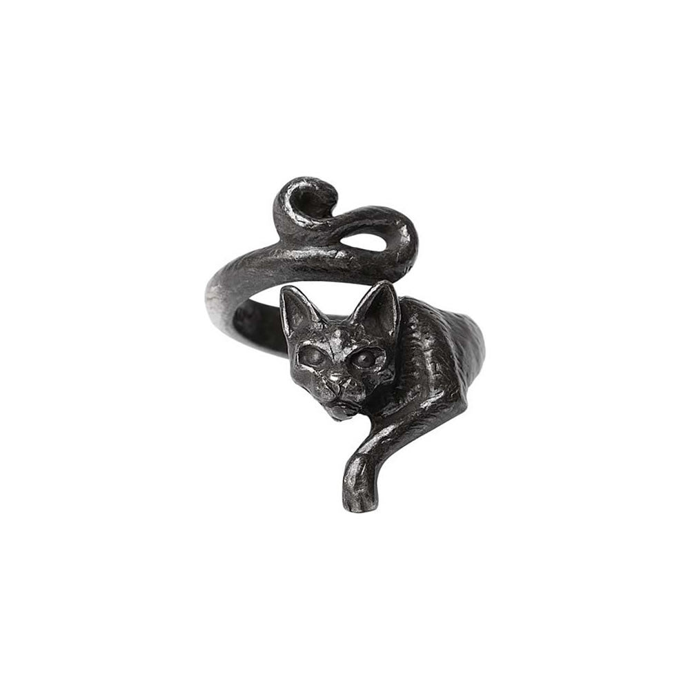 Pewter black cat ring