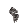 Silver dragon head and wing ring on a white background