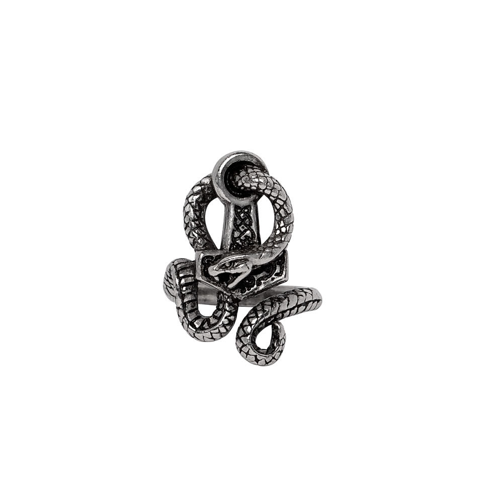 Pewter ring with a serpent and Thor's hammer