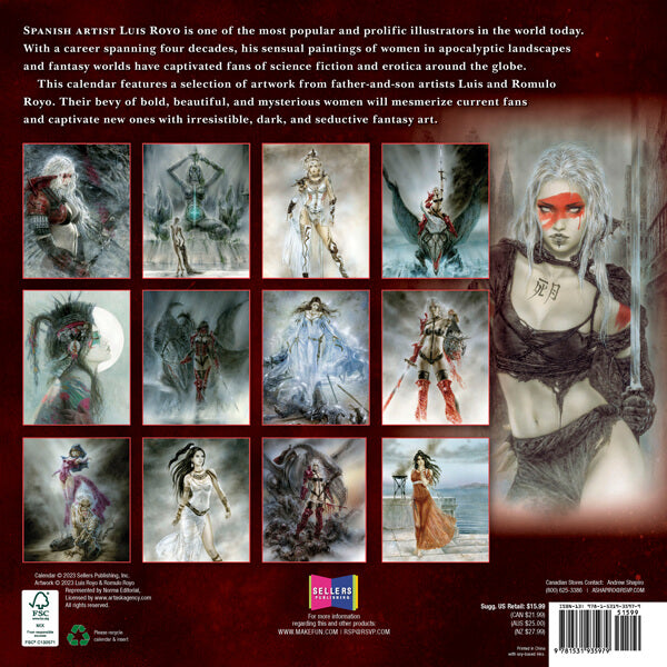 2024 The Fantasy Art of Royo calendar - back cover showing all months