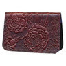 Card holder, leather, with rose design in wine color