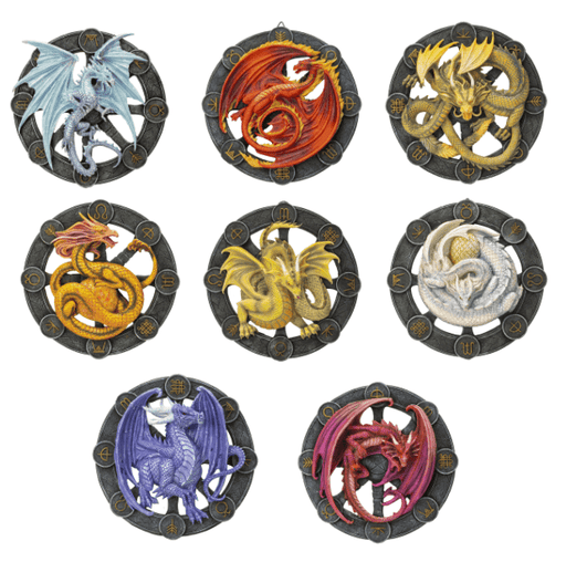 Set of 8 Dragons of the Sabbat plaques by Anne Stokes for wall hanging