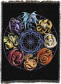 Tapestry blanket with eight dragons in a wheel formation, different colors to represent different points in the year