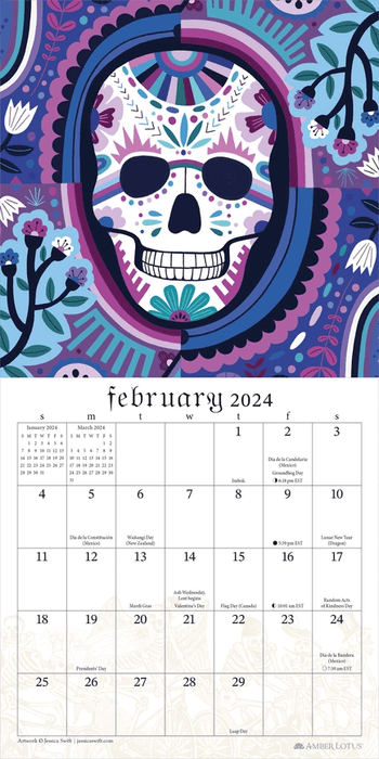 2024 Mini Sugar Skulls Day of the Dead Calendar - February example