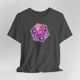Gray t-shirt with a purple, pink and white die design