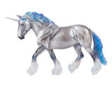 Model unicorn, silver-gray coat with blue and purple accents
