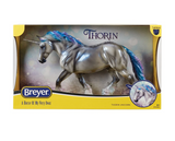 Model unicorn, silver-gray coat with blue and purple accents, shown in box - Thorin