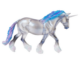 Model unicorn, silver-gray coat with blue and purple accents