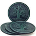 Tree of Life leather coasters, set of four, shown in dark green