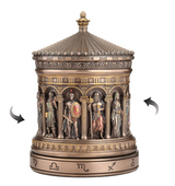 Decorative faux bronze trinket box with intricate zodiac designs and Greek gods & goddesses. It rotates.