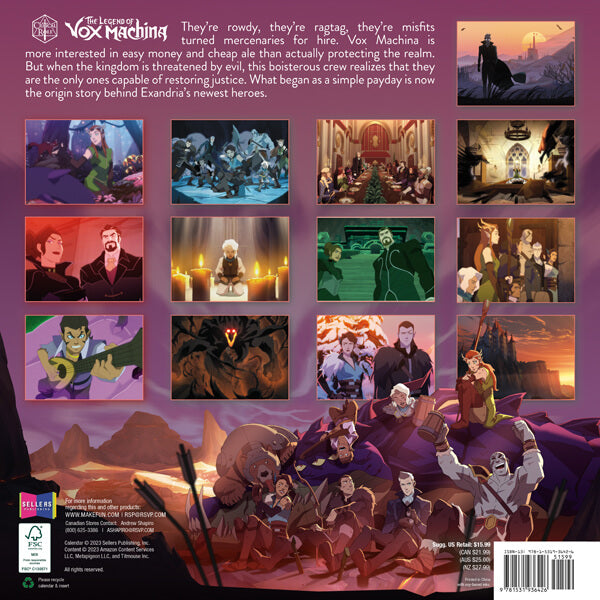 2024 Critical Role - The Legend of Vox Machina calendar - Back showing all months