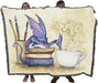 Tapestry blanket with dragon held by two adults to show large size