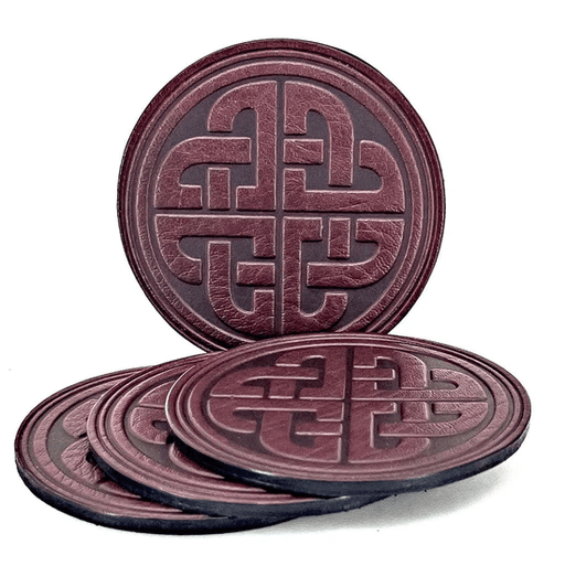 Wine colored Celtic Love knot leather coasters