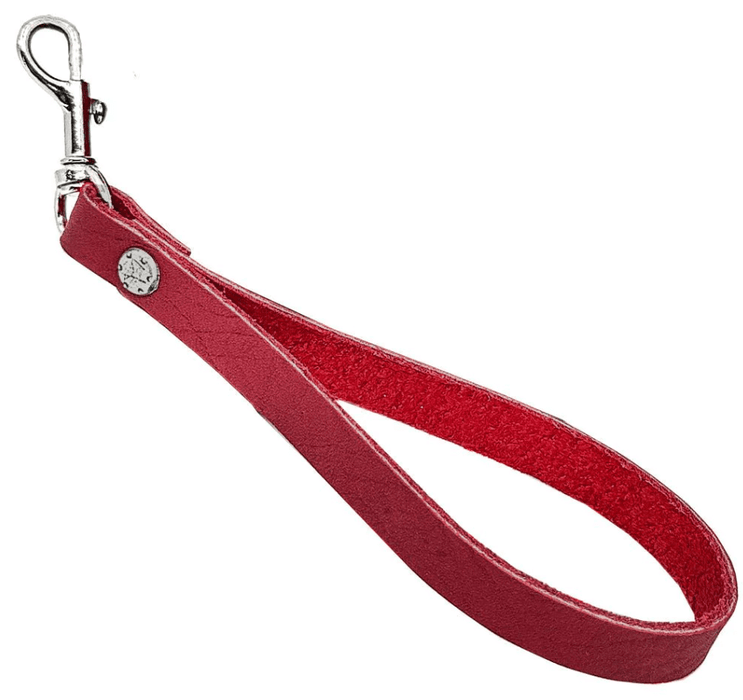Detachable wrist strap, shown in red leather