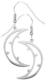 faux-silver earrings with dangling crescent moons and stars