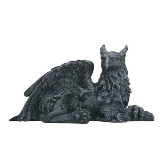 Faux stone griffon with two babies figurine