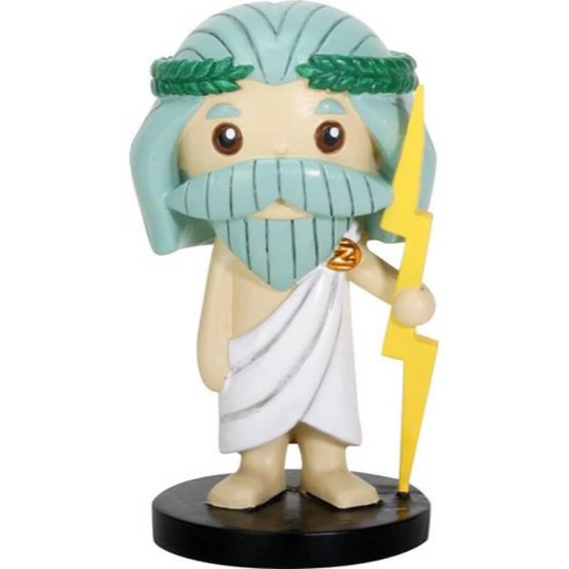 Cute figurine of Greek god Zeus with leaf circlet and lightning bolt