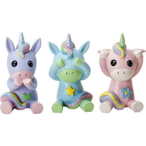 Hear, Speak, See No Evil Pastel Unicorns Figurine Trio
