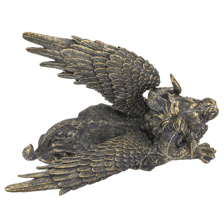 Winged and horned lion figurine in faux-bronze