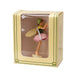 Cicely Mary Barker Flower Fairy Figurine dressed in a poppy blossom of pink and green with pale yellow wings. Shown in box