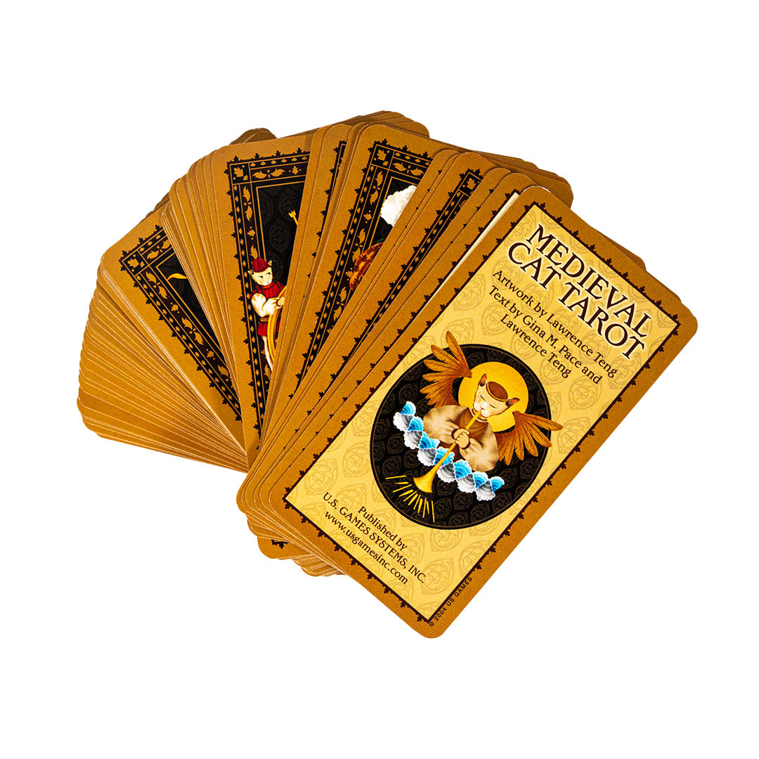 Medieval Cat Tarot deck, artwork by Lawrence Teng, Text by Gina M. Pace and Lawrence Teng