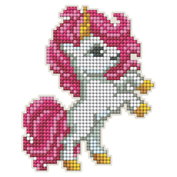 Pink haired unicorn with golden hooves and horn magnet crystal art kit