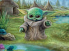 Artist Thomas Kinkade brings Grogu, affectionately known as Baby Yoda, to life in the artwork of this charming puzzle. Grogu stands at the edge of a pond, looking out at a little 'frog' on a lily pad. A wonderful gift idea for the Star Wars fan in your life!