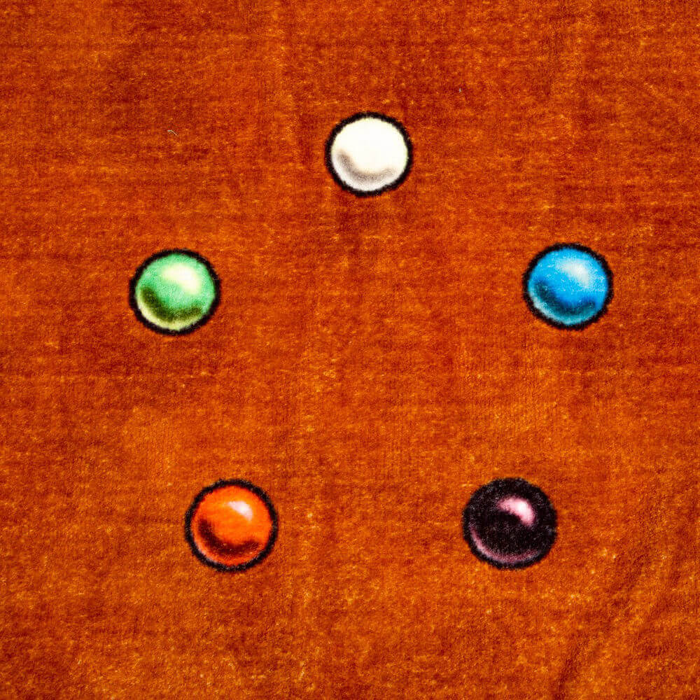 Close up of the magic elemental circles on the fleece Magic the Gathering blanket throw.