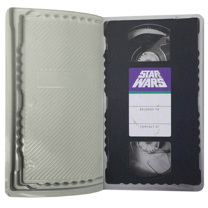 Inside the cover of the casing for the Star Wars journal, done to mimic an old VHS tape with the label on the front