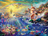  Artwork by Thomas Kinkade. Ariel and Prince Eric spend time at the shore where ocean meets land in this Little Mermaid scene! With lots of sea creatures, King Poseidon, the castle and a rainbow. 
