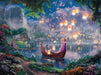 Tangled puzzle artwork showing a romantic boatride and lots of glowing lanterns floating in the sky, with flowers and the castle in the background!
