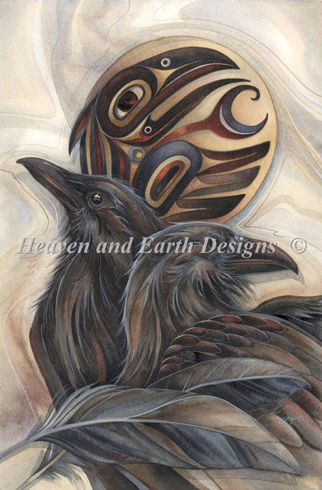 This fantastic project will bring to life a pair of ravens! The artwork, by Jody Bergsma, features two black crows at the forefront, with a tribal style raven totem symbol behind. The feathers hold rich, inky, earthy hues and the background is a wash of silver and beige.