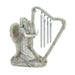 Angel playing a harp wind chimes, done in a rusting pale stone finish