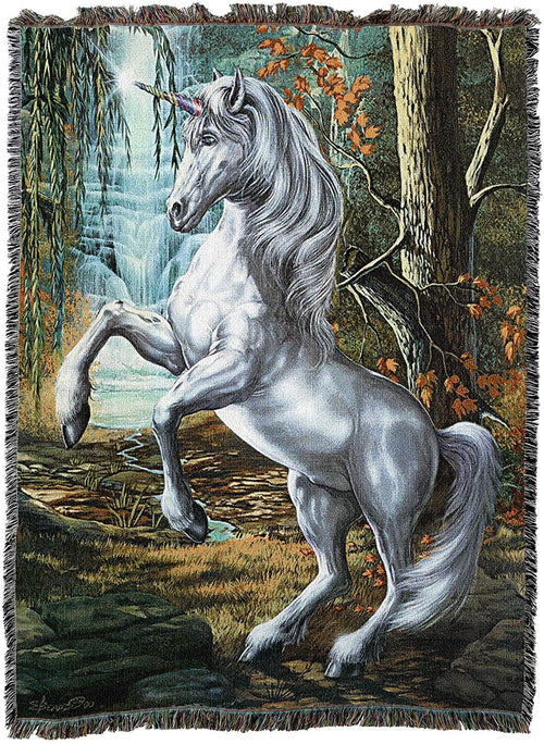 Unicorn of the Willow Tapestry Blanket