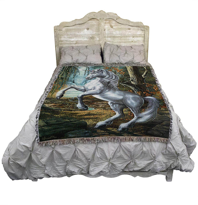 Unicorn of the Willow Tapestry Blanket